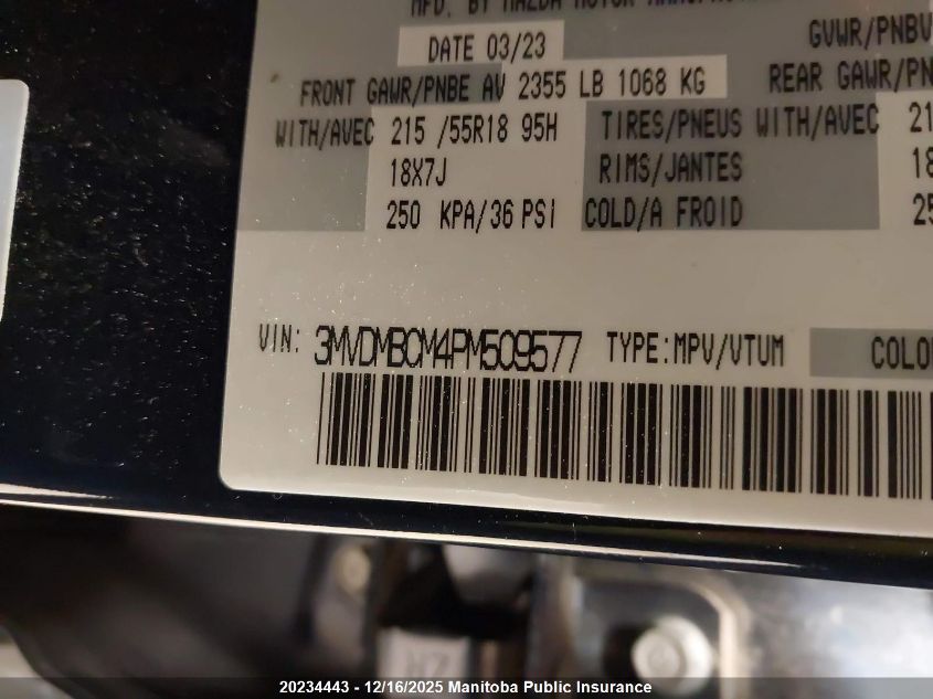 2023 Mazda Cx-30 Gs VIN: 3MVDMBCM4PM509577 Lot: 20234443