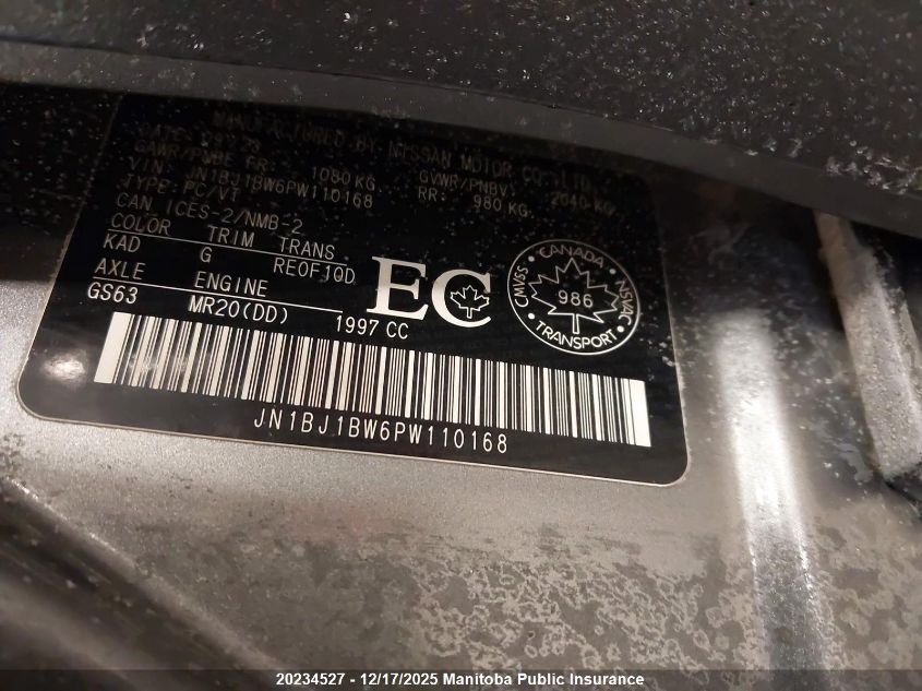 2023 Nissan Qashqai Sv VIN: JN1BJ1BW6PW110168 Lot: 20234527