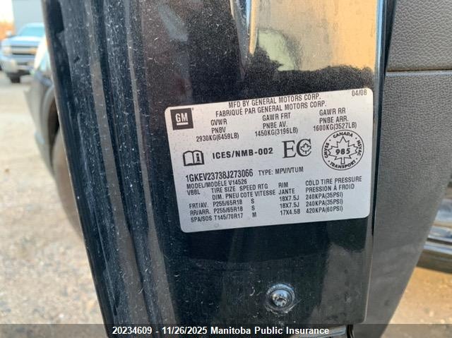 2008 GMC Acadia Slt VIN: 1GKEV23738J273066 Lot: 20234609