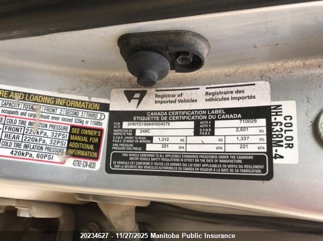 2004 Acura Mdx Touring VIN: 2HNYD18684H504572 Lot: 20234627