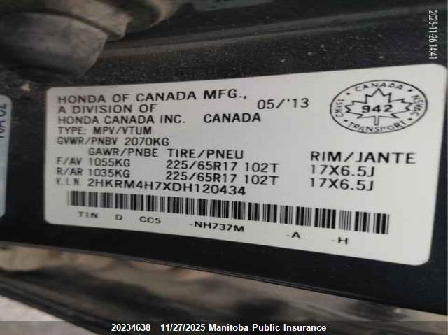 2013 Honda Cr-V Ex-L VIN: 2HKRM4H7XDH120434 Lot: 20234638