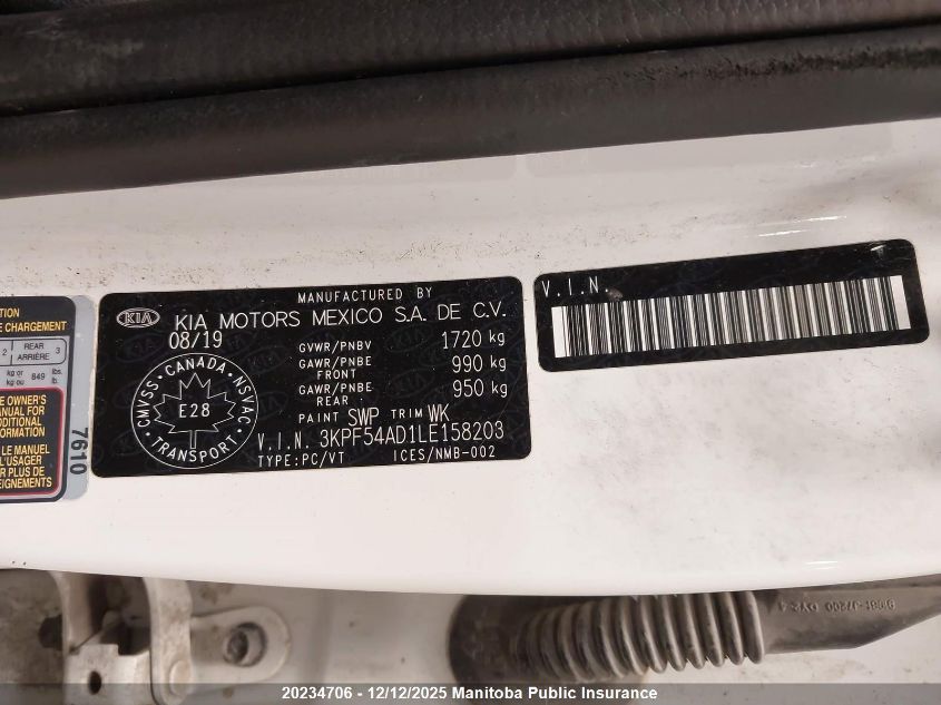 2020 Kia Forte Ex VIN: 3KPF54AD1LE158203 Lot: 20234706