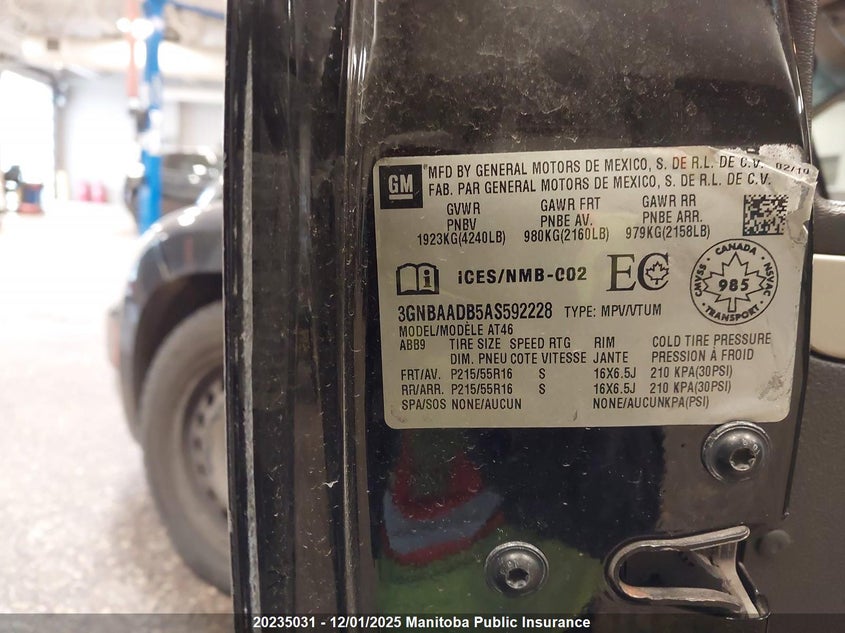 2010 Chevrolet Hhr Ls VIN: 3GNBAADB5AS592228 Lot: 20235031