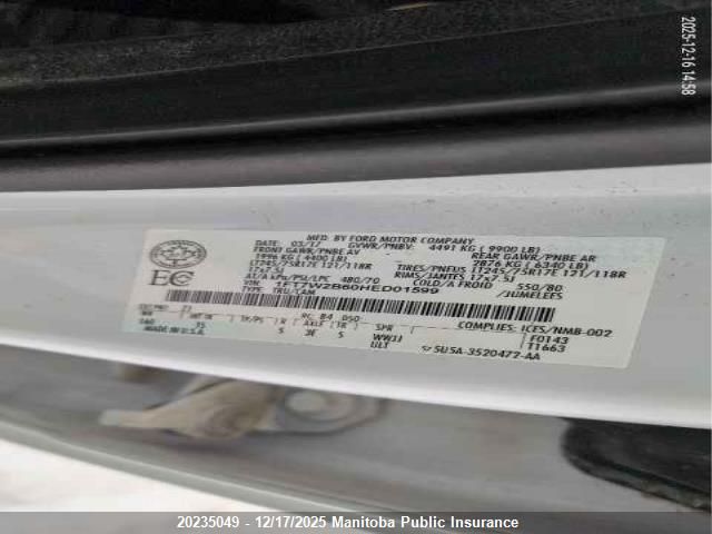 2017 Ford F250 Sd Xl Crew Cab VIN: 1FT7W2B60HED01599 Lot: 20235049