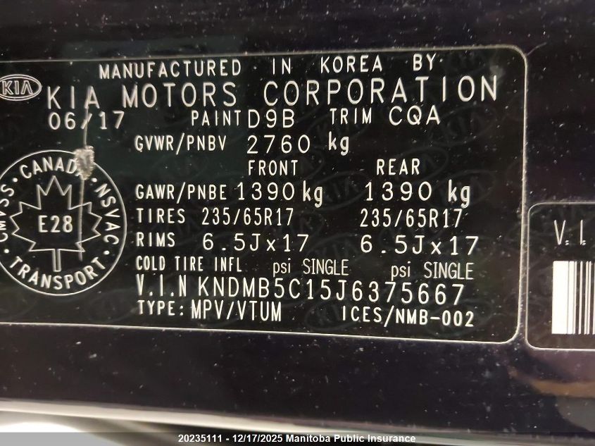 2018 Kia Sedona Lx VIN: KNDMB5C15J6375667 Lot: 20235111