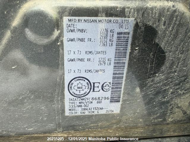 5N1AT2MM2FC868296 2015 NISSAN ROGUE photo no. 11