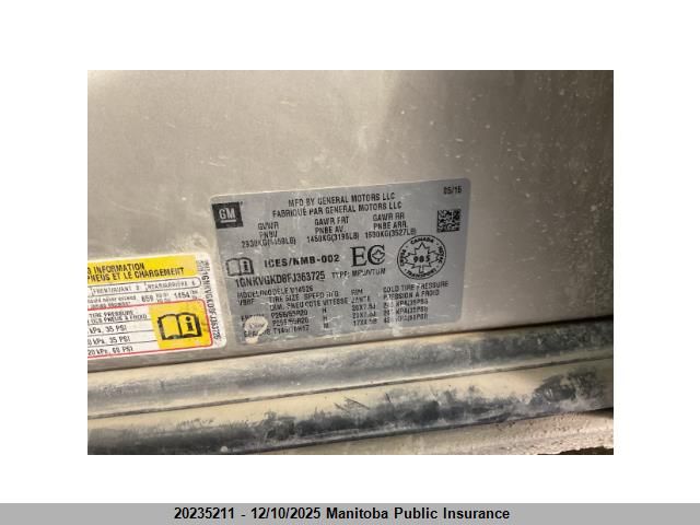 2015 Chevrolet Traverse Lt VIN: 1GNKVGKD8FJ363725 Lot: 20235211