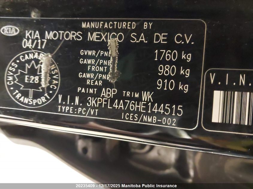 2017 Kia Forte Lx VIN: 3KPFL4A76HE144515 Lot: 20235409
