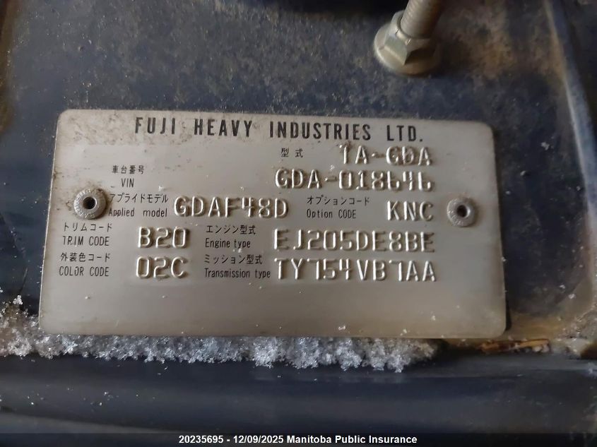 2005 Subaru Impreza Wrx VIN: GDA018646 Lot: 20235695