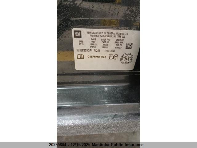 2015 Chevrolet Sonic Lt VIN: 1G1JC5SH3F4174201 Lot: 20235804