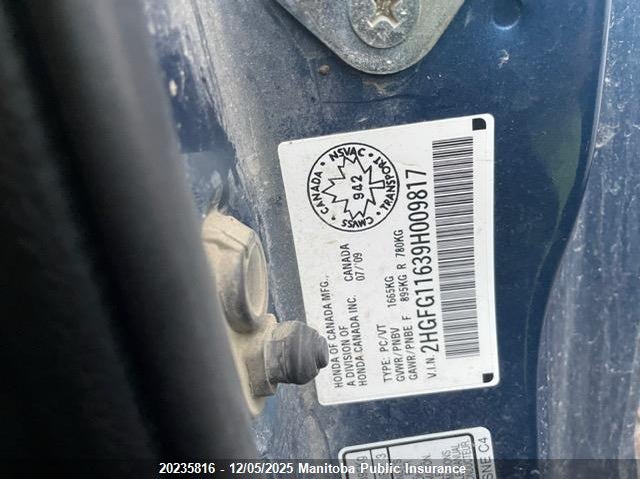 2HGFG11639H009817 2009 HONDA  photo no. 8