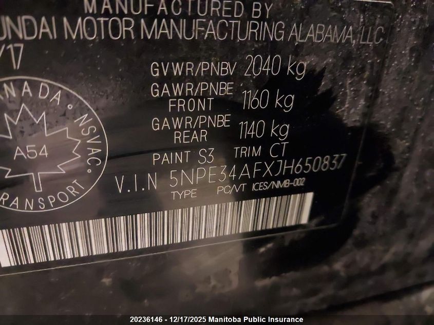 2018 Hyundai Sonata Sport VIN: 5NPE34AFXJH650837 Lot: 20236146