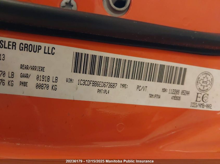 2014 Dodge Dart Sxt VIN: 1C3CDFBB6ED673687 Lot: 20236179