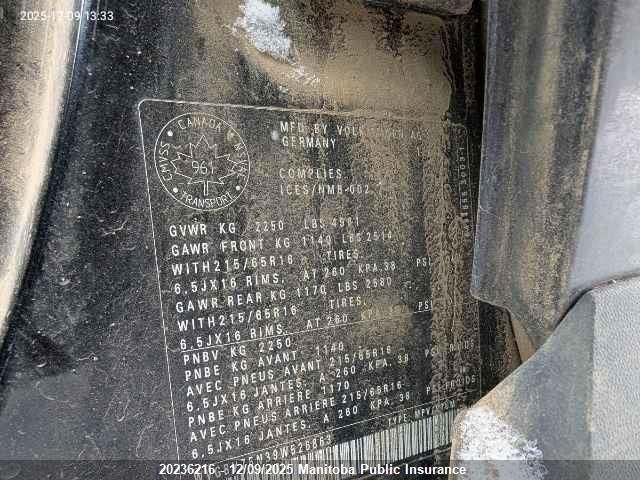 2009 Volkswagen Tiguan 2.0T Comfortline/2.0T Highline/2.0T Trendline VIN: WVGBV75N39W526863 Lot: 20236216