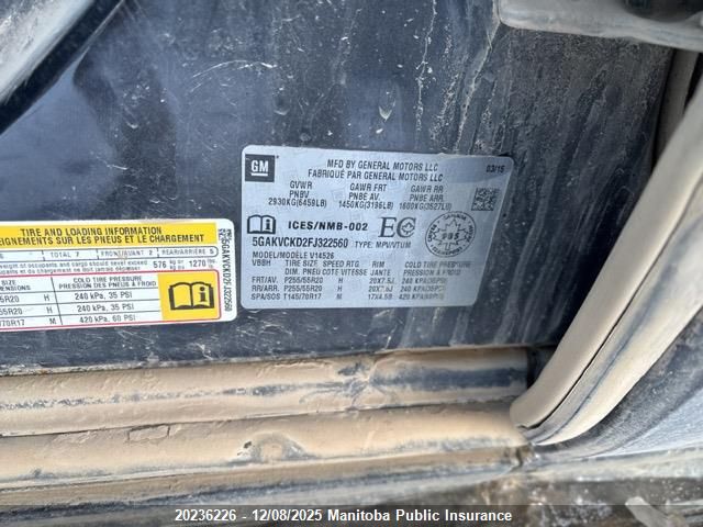 2015 Buick Enclave VIN: 5GAKVCKD2FJ322560 Lot: 20236226