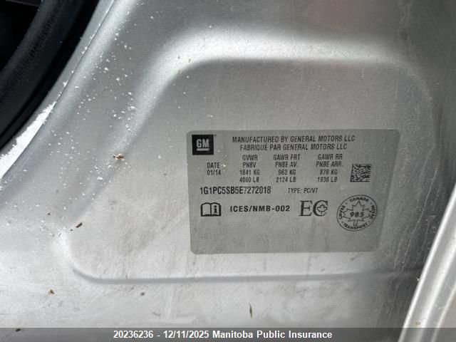 2014 Chevrolet Cruze Lt VIN: 1G1PC5SB5E7272018 Lot: 20236236