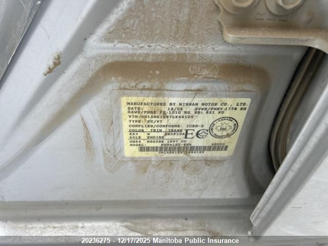 2007 Nissan Sentra 2.0 S VIN: 3N1AB61E87L644129 Lot: 20236275