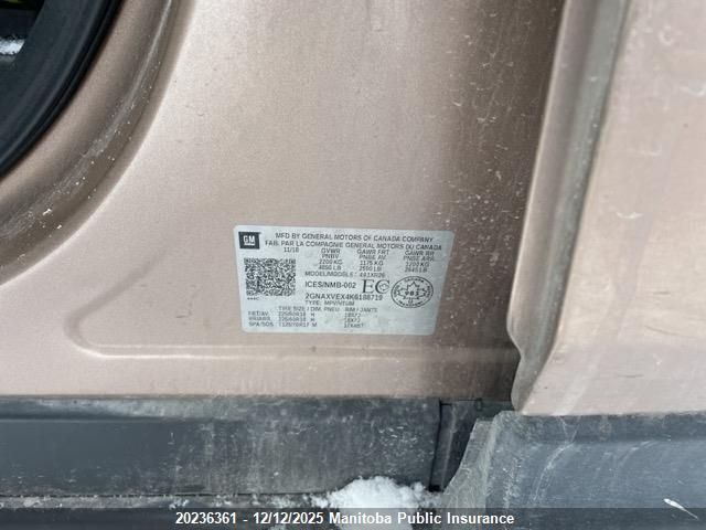 2019 Chevrolet Equinox Lt 2.0T VIN: 2GNAXVEX4K6188719 Lot: 20236361