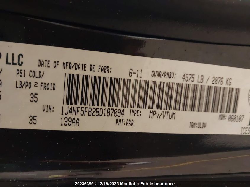 2011 Jeep Compass Limited VIN: 1J4NF5FB2BD187094 Lot: 20236395