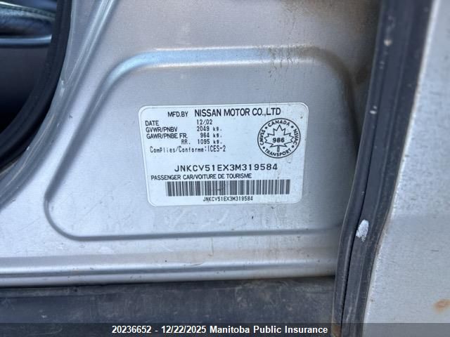 2003 Infiniti G35 VIN: JNKCV51EX3M319584 Lot: 20236652