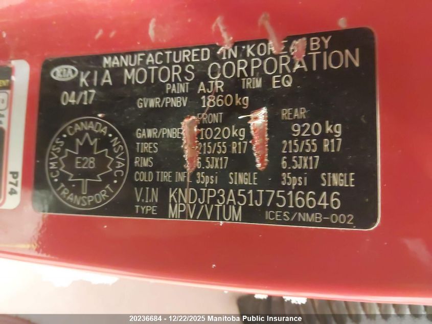 2018 Kia Soul Ex VIN: KNDJP3A51J7516646 Lot: 20236684