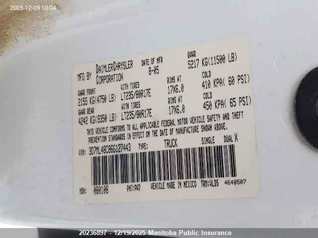 2006 Dodge Ram 3500 St/Slt VIN: 3D7ML48C86G127443 Lot: 20236897