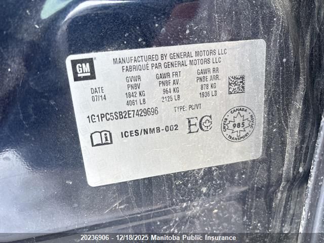 2014 Chevrolet Cruze Lt VIN: 1G1PC5SB2E7429696 Lot: 20236906