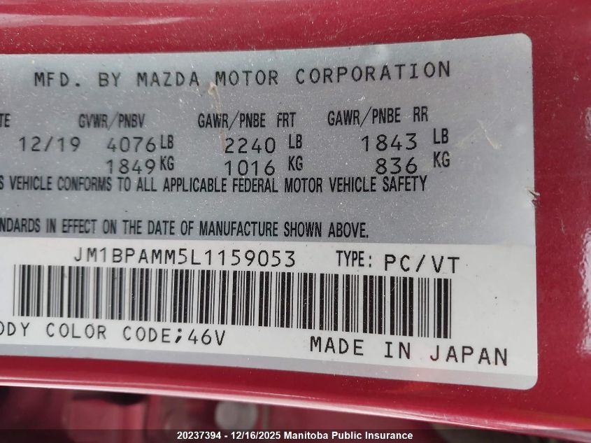 2020 Mazda Mazda3 Sport Gt VIN: JM1BPAMM5L1159053 Lot: 20237394