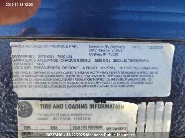 2006 Keystone Other VIN: 4YDT27B246E321093 Lot: 20237410