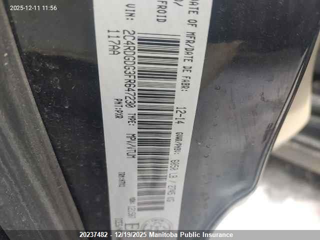 2015 Dodge Grand Caravan Crew VIN: 2C4RDGDG3FR647230 Lot: 20237482