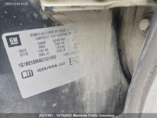 2016 Chevrolet Cruze Lt Turbo VIN: 1G1BE5SM4G7321895 Lot: 20237483