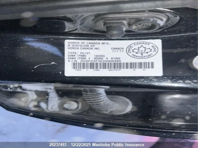 2018 Honda Civic Lx VIN: 2HGFC2F50JH006489 Lot: 20237493