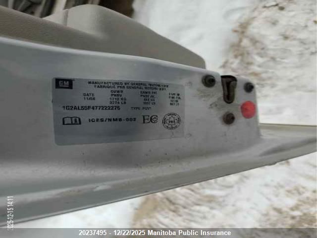 2007 Pontiac G5 VIN: 1G2AL55F477222276 Lot: 20237495