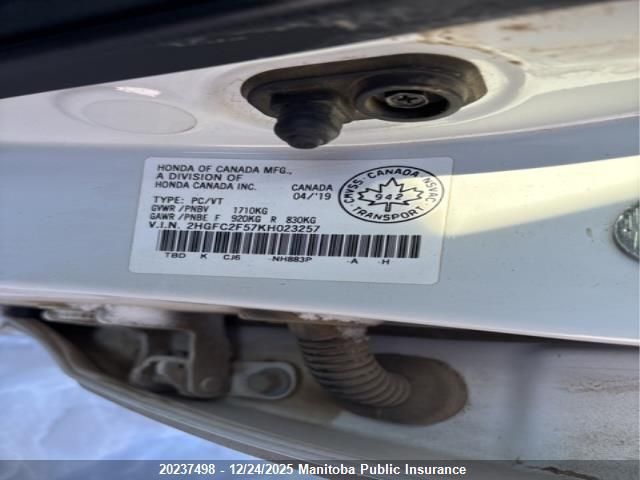 2019 Honda Civic Lx VIN: 2HGFC2F57KH023257 Lot: 20237498