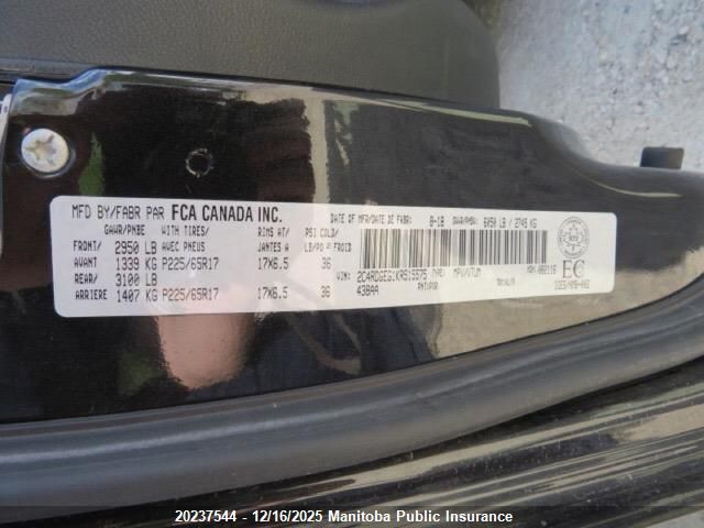 2019 Dodge Grand Caravan Gt VIN: 2C4RDGEG1KR515575 Lot: 20237544