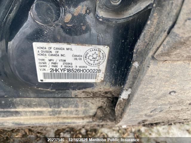 2006 Honda Pilot Ex-L VIN: 2HKYF18526H000228 Lot: 20237546