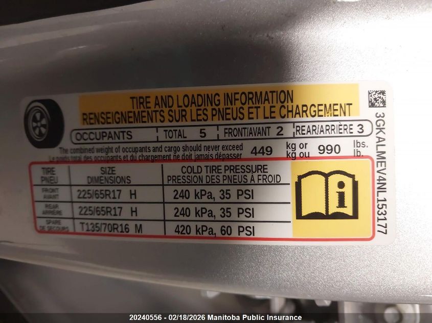 2022 GMC Terrain Sle VIN: 3GKALMEV4NL153177 Lot: 20240556