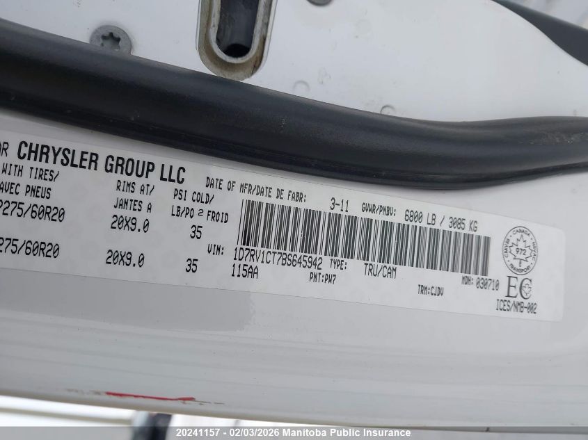 2011 Dodge Ram 1500 Sport Crew Cab VIN: 1D7RV1CT7BS645942 Lot: 20241157