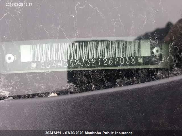 2002 Buick Century Custom VIN: 2G4WS52J321262038 Lot: 20243451