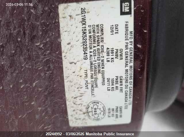 2002 Chevrolet Monte Carlo Ss VIN: 2G1WX15K529235419 Lot: 20244992
