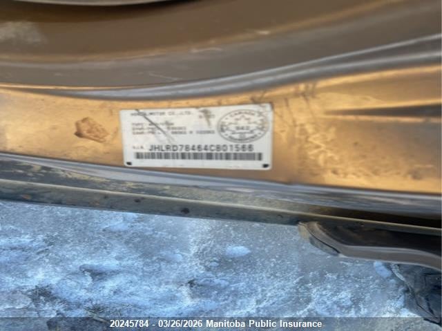 2004 Honda Cr-V VIN: JHLRD78464C801566 Lot: 20245784