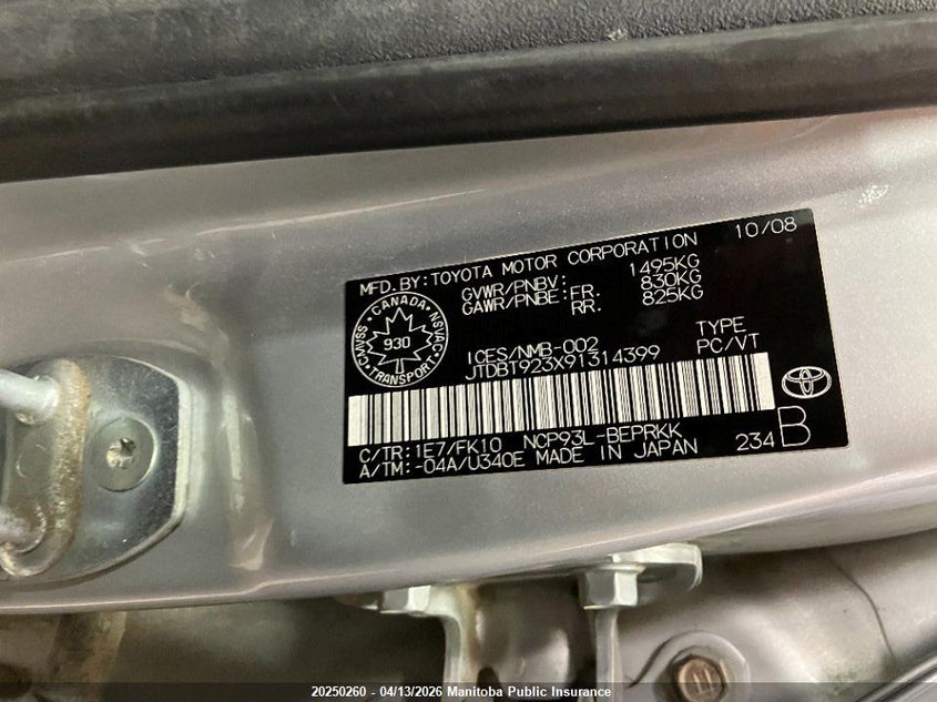 2009 Toyota Yaris VIN: JTDBT923X91314399 Lot: 20250260