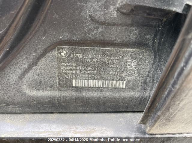 2008 BMW 328Xi VIN: WBAVC93538K036433 Lot: 20250282