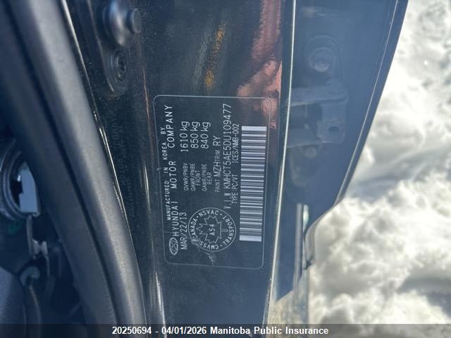 2013 Hyundai Accent Gl VIN: KMHCT5AE5DU109477 Lot: 20250694