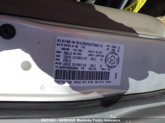 2002 Dodge Caravan Se VIN: 1B4GP25R82B500084 Lot: 20251263