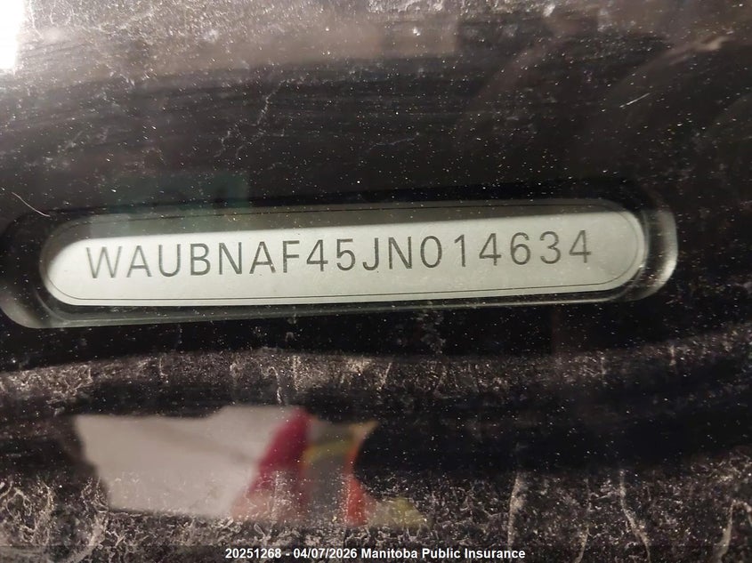 2018 Audi A4 2.0T Quattro VIN: WAUBNAF45JN014634 Lot: 20251268