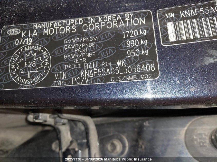 2020 Kia Forte5 Ex VIN: KNAF55AC5L5056408 Lot: 20251338