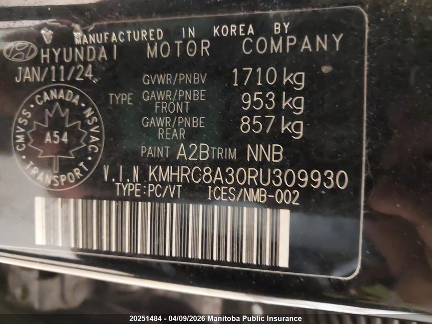 2024 Hyundai Venue Preferred VIN: KMHRC8A30RU309930 Lot: 20251484