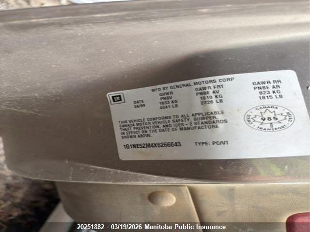 1999 Chevrolet Malibu Ls V6 VIN: 1G1NE52M4X6266643 Lot: 20251882