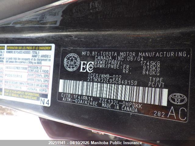 2005 Toyota Matrix VIN: 2T1KR32E95C849159 Lot: 20251941